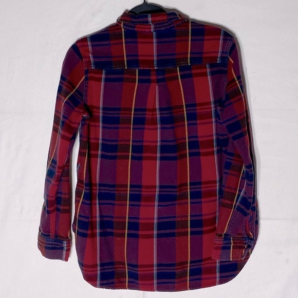Roots Red Blue Plaid Flannel Button Up Top S - Picture 10 of 11